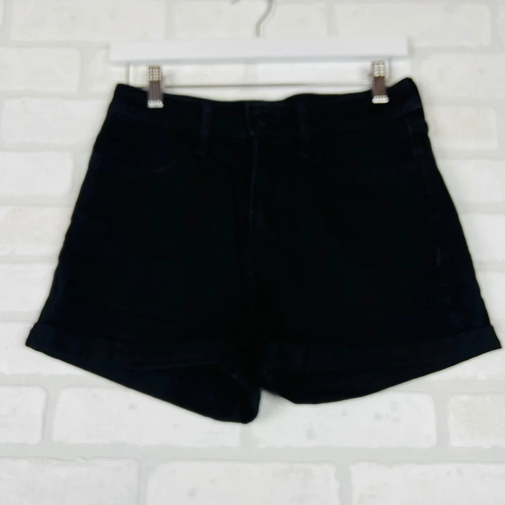 Old Navy Women's High Waisted Black Denim‎ Cuffed Jean Shorts Dark Wash Size 4